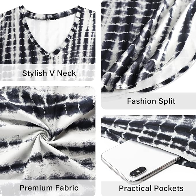 Arolina Women's Summer Maxi Dress Short Sleeve V Neck Casual Loose Long Beach Split Dresses with Pockets