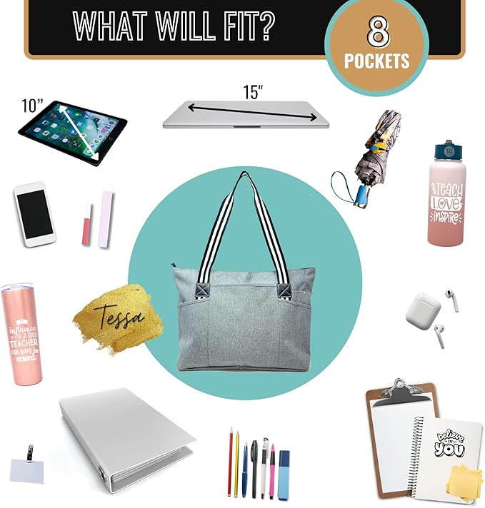 Brooke & Jess Designs Teacher Tote Bag for Work - Teacher Handbag Gifts for Women, Teacher Bag Best Teacher Appreciation Gift