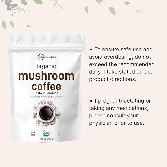 Organic Instant 10 in 1 Mushroom Coffee Powder, 28 Ounce (317 Servings) | Premium Arabica Coffee with Lion’s Mane, Chaga, Reishi & More