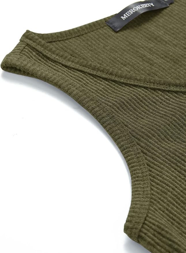 MEROKEETY Women's 2026 Summer Sleeveless Tank Tops V Neck Ribbed Dressy Casual Henley Shirts Button Loose Cami Tees