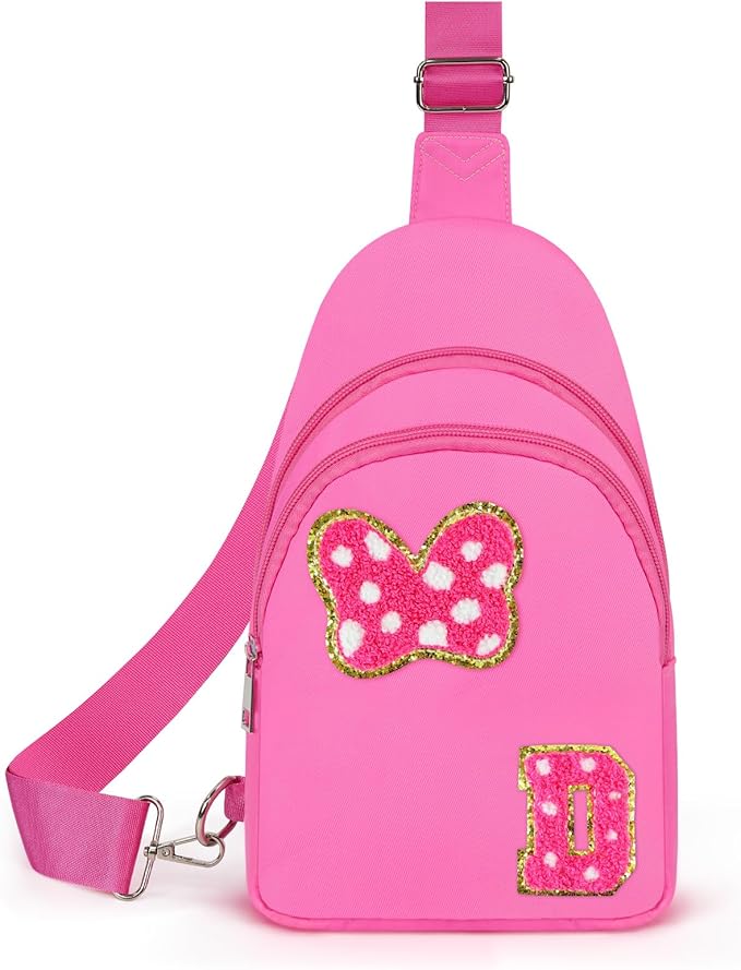 7 8 9 10 11 12 13 14 Year Old Girl Birthday Gifts, Pink Initial Bow Mouse Park Small Sling Bag for Girls Daughter Women, Teen Girl Gifts Trendy Stuff Crossbody Fanny Pack Must Haves for Park Travel D
