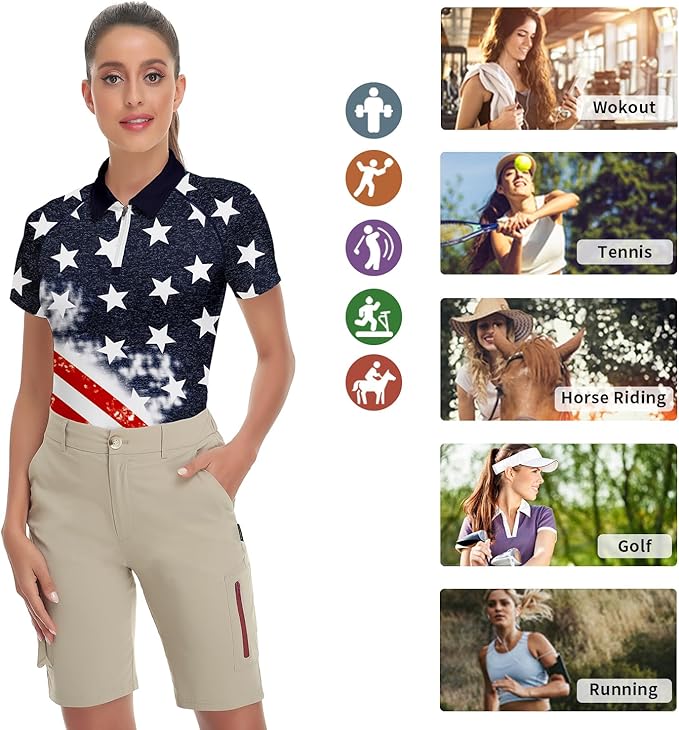 Women's Golf Shirt Short Sleeve Tennis Shirt Quarter Zip Golf Pullover Golf Polo Shirts Argyle Tops