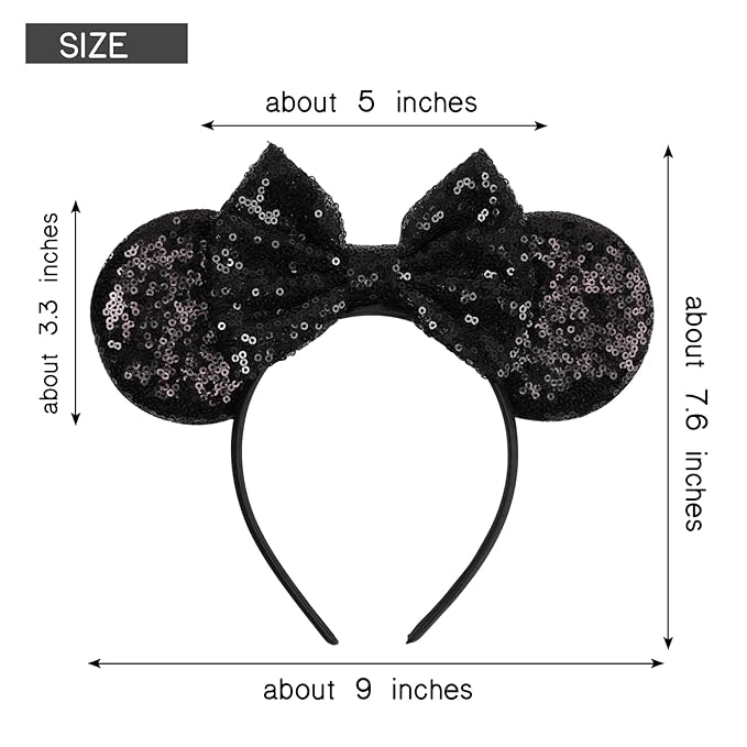bianbaistar Sparkle Mouse Ears，Classic Black Sequin Mouse Ears Headband for Adults and Other Lovely Users,Holiday Party or Amusement Park Accessory