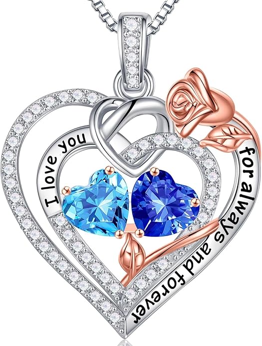 Iefil Valentines Day Gifts for Her - 925 Sterling Silver Double Birthstone Necklace, Anniversary Birthday Gifts for Women, Jewelry Gift for Wife Girlfriend Mom Her
