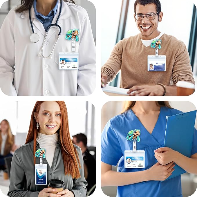 Funny Turtle Badge Reel, Cute Retractable ID Card Badge Holder, Name Tag Work Badge Clip for ICU NICU RN LPN CNA MA ER Night Shift Nurse Nursing Student Pediatric OB/GYN Doctor Teacher, Nurse Gifts