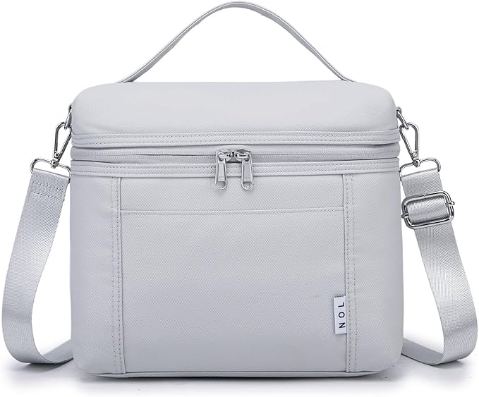 NOL Natural Organic Lifestyle Insulated Lunch Bags for Women Cooler Bag Lightweight Nylon Waterproof Lunch Box For Work (Gray White, Medium(normal))