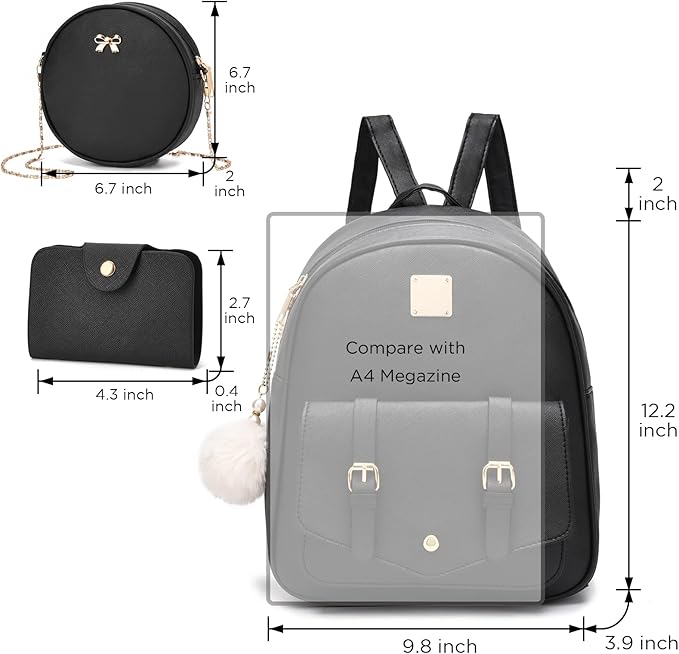 I IHAYNER Mini Backpack Purse for Teen Girls 3-PCS Fashion Backpack Cute Travel Daypacks Women Pompom Backpack Shoulder Bag