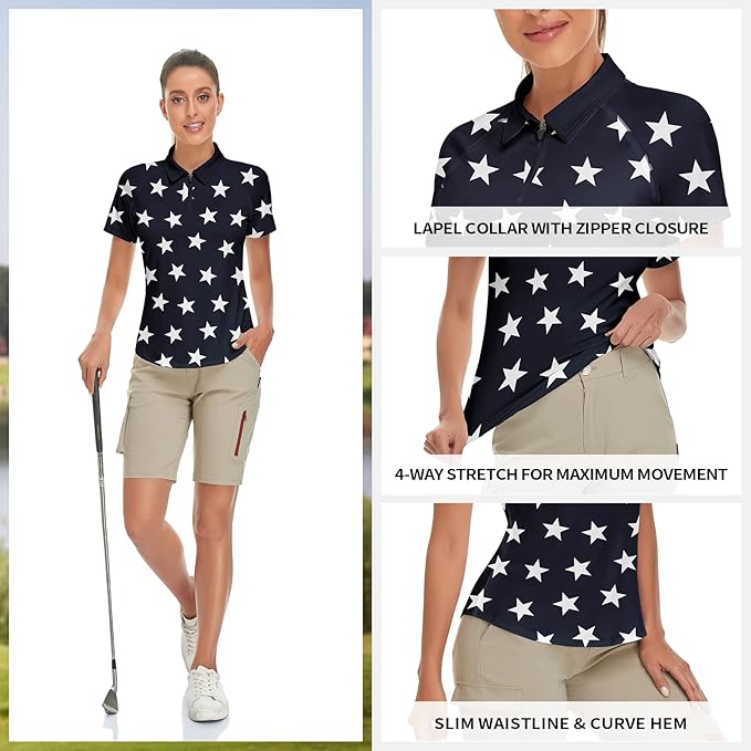 Women's Golf Shirt Short Sleeve Tennis Shirt Quarter Zip Golf Pullover Golf Polo Shirts Argyle Tops