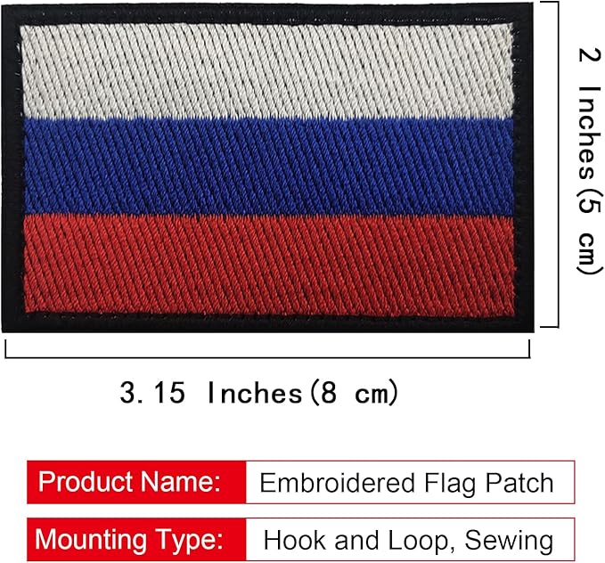 EmWoot 2PCS Russian Flag Patch Embroidered Morale Patch Military Tactical Patches Hook and Loop(Black Border)