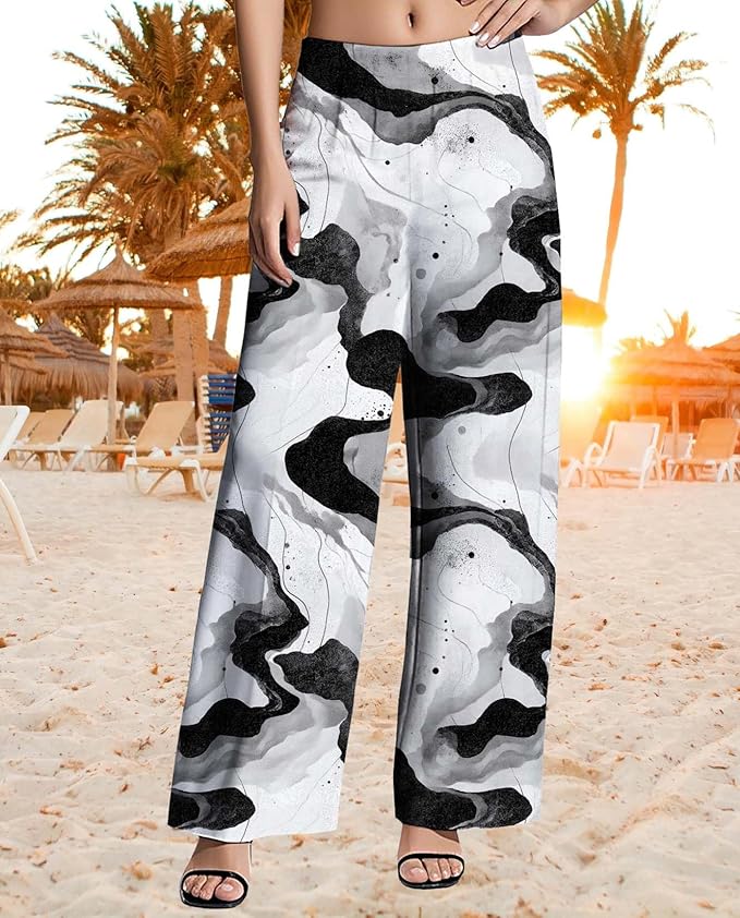 Womens Boho Pants Casual Oversize High Waisted Wide Leg Trousers Pattern Printed Ourdoors Pant for 2025 Summer