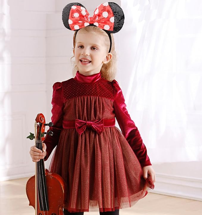 HoveBeaty Mouse Ears Headbands Shiny Sequin Bows Hairband Hair Accessories for Christmas Holloween Cosplay Parties