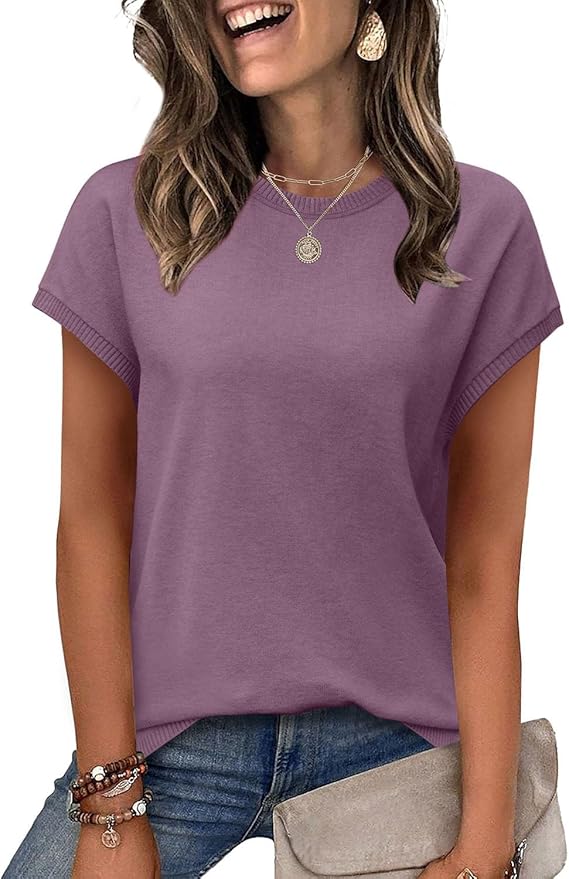 WIHOLL Short Sleeve Sweater for Women Summer Tops Crew Neck Fashion Clothing Tshirts Shirts Travel Outfits Dressy Casual