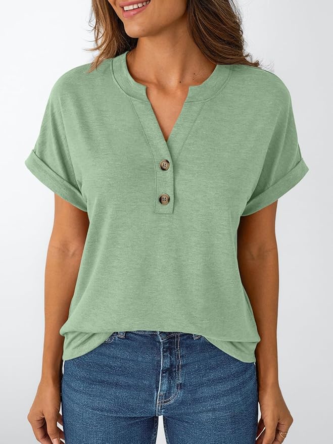 AUTOMET Women's Short Sleeve Shirts Henley Dressy Casual Summer Tops 2026 Spring Fashion Trendy Cute T-Shirts