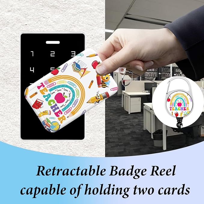 Lanyard for ID Badge Holder Badge Reel Rainbow School Teacher for Man Women Cute Nurse Teacher Name Tag Clip Retractable Keychain Heavy Duty Work Office Gifts Accessories