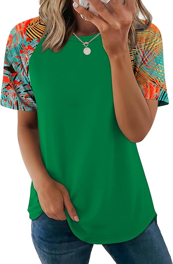 WIHOLL Summer Tops for Women 2026 Trendy Short Sleeve Shirts Crew Neck Tops Curved Hem Fashion Clothing