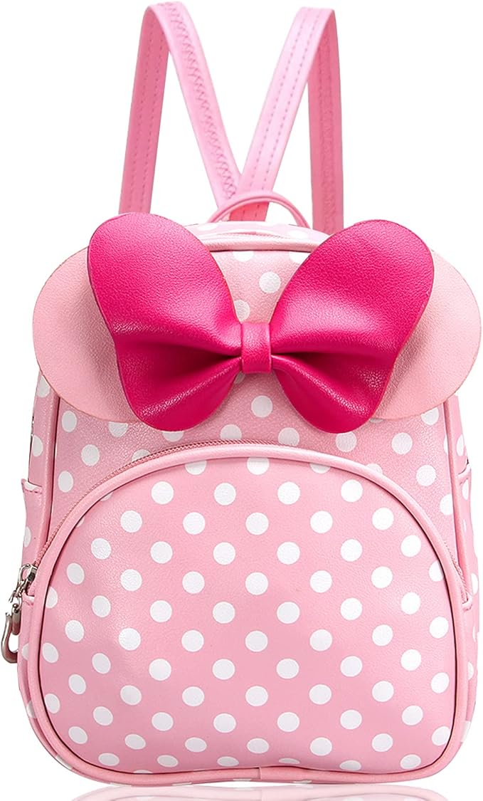 Voikukka Cute Mini Mouse Backpack for Toddler Girls Leather Kid Crossbody Bag Small Kids Mini Backpack Pink Toddler Cross Body Purse Travel Toys Baby Girl Backpacks