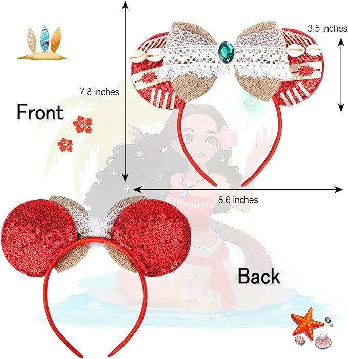 ETLUK Mouse Ears Headband, Tropical Island–Inspired Hairs Accessories for Women Girls Adult, Sequin Bow Headbands for Cosplay Accessories Party Decorations