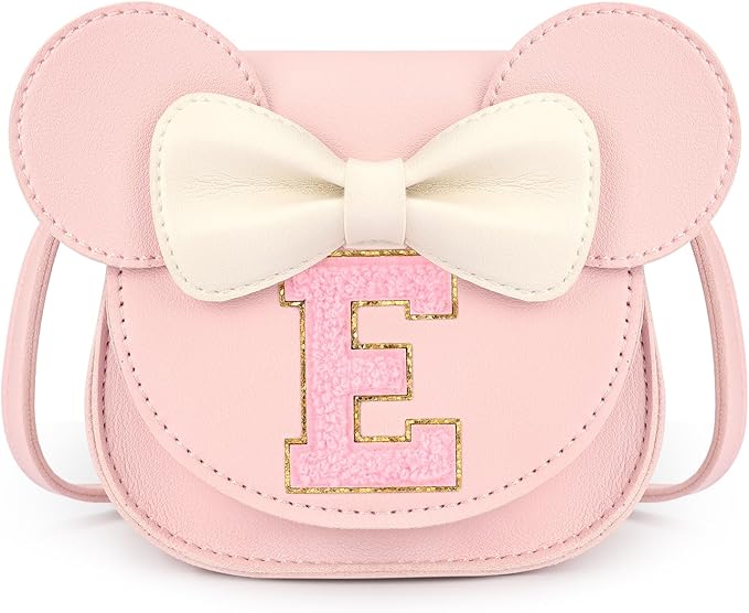 mibasies Toddler Purse Girl Gifts: Girls Birthday Gifts for 3-8 - Toys for Ages 2-4 Girls Mouse Ears Purse, Pink, Letter E