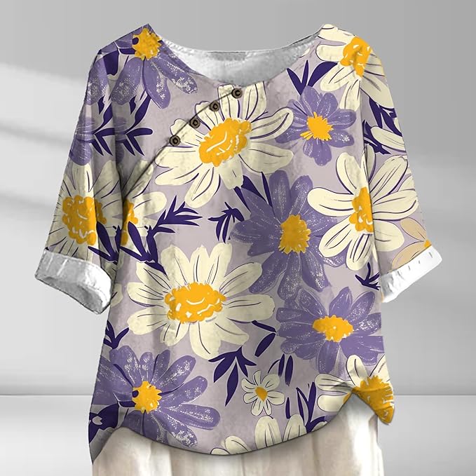 Women's Shirts Dressy Casual Asymmetric Side Button Down Design Tops Summer Loose Fit Crewneck Graphic Tees