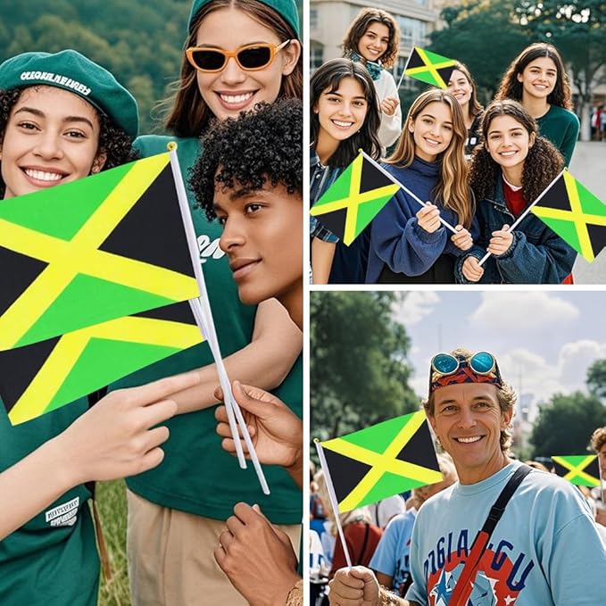 20 Pack Small Jamaica Flags on Stick Mini Handheld Jamaican Flag for Parades, Independence Day and Patriotic Events 5x8 Inch Durable Weather-Resistant Flags with 12 Inch Sticks(Jamaica)