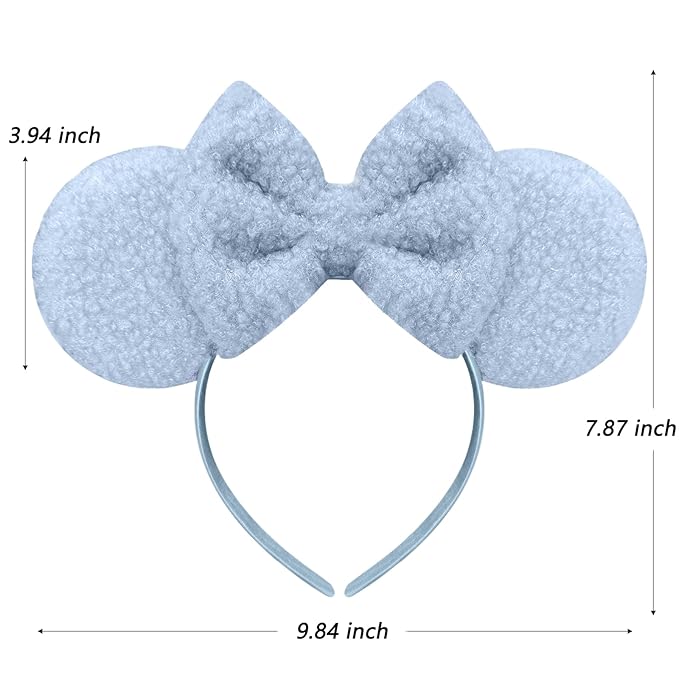Trnerm Blue Mouse Ears Headband for Women, Soft Plush Park Ears Cute Birthday Hair Bands