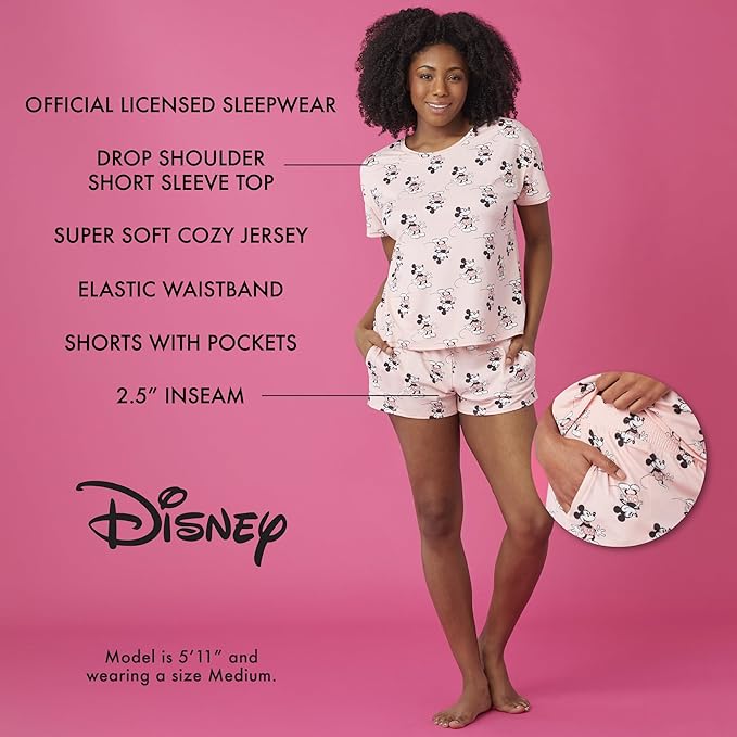 Richard Leeds International Womens Pajama Sets Disney | Hello Kitty |Snoopy Soft Stretch 2 Piece Short Lounge Sets for Women