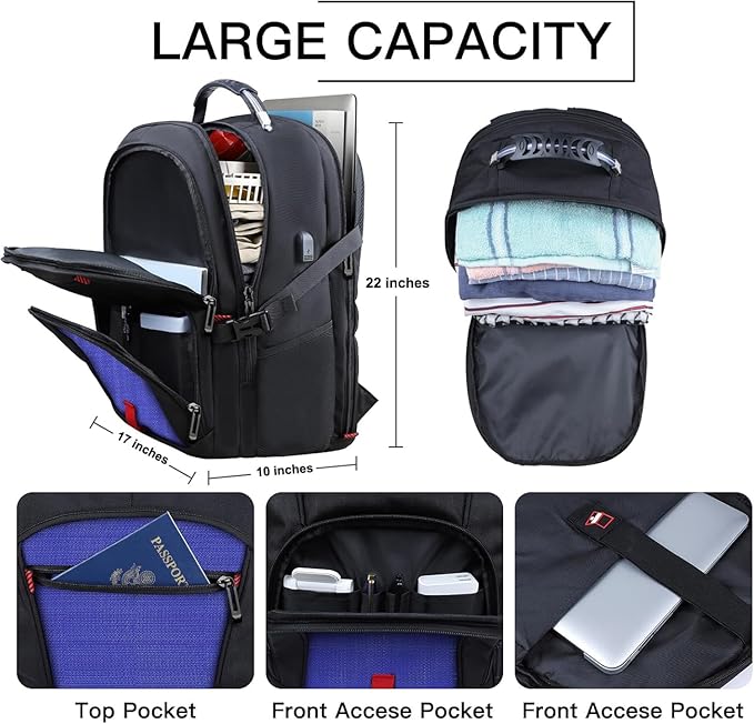 ANTERK Travel Laptop Backpack, 18.4 Inch Laptop Backpacks for Men Women with USB Port, 55L Anti Theft Water Resistant College Bussiness TSA Airline Approved Work Computer Backpack, Dark Blue