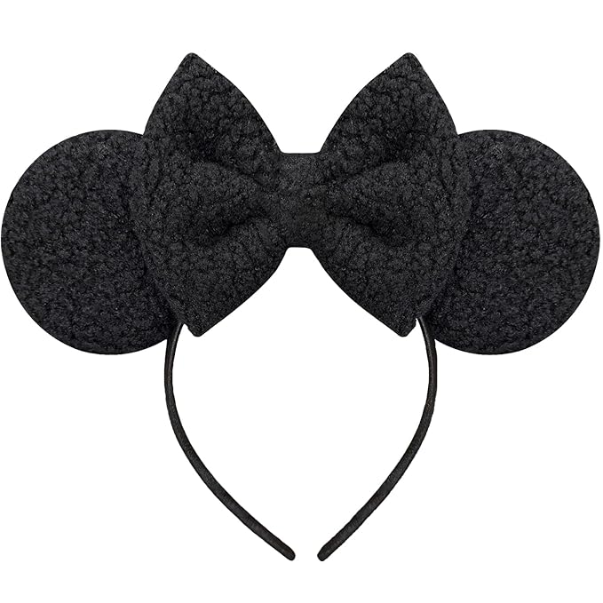 Trnerm Black Mouse Ears Headband for Women, Soft Plush Park Ears Cute Birthday Hair Bands