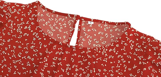 TASAMO Women's Casual Round Neck Basic Pleated Top Cap Sleeve Curved Keyhole Back Chiffon Blouse