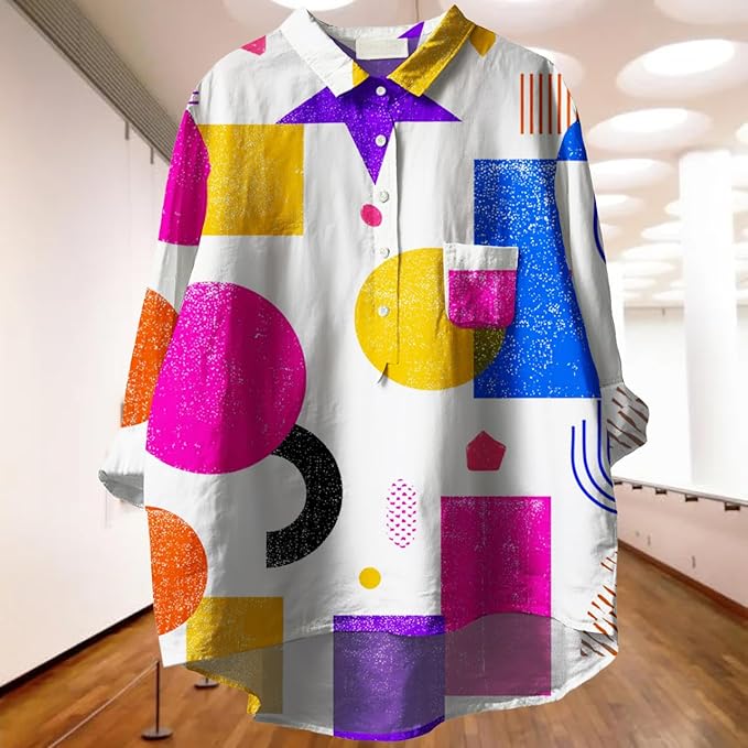 Women Funny Graphic Long Sleeve Floral Blouses Plus Size Button Shirts Casual Cute Vneck Fall Tunic Tops Trendy