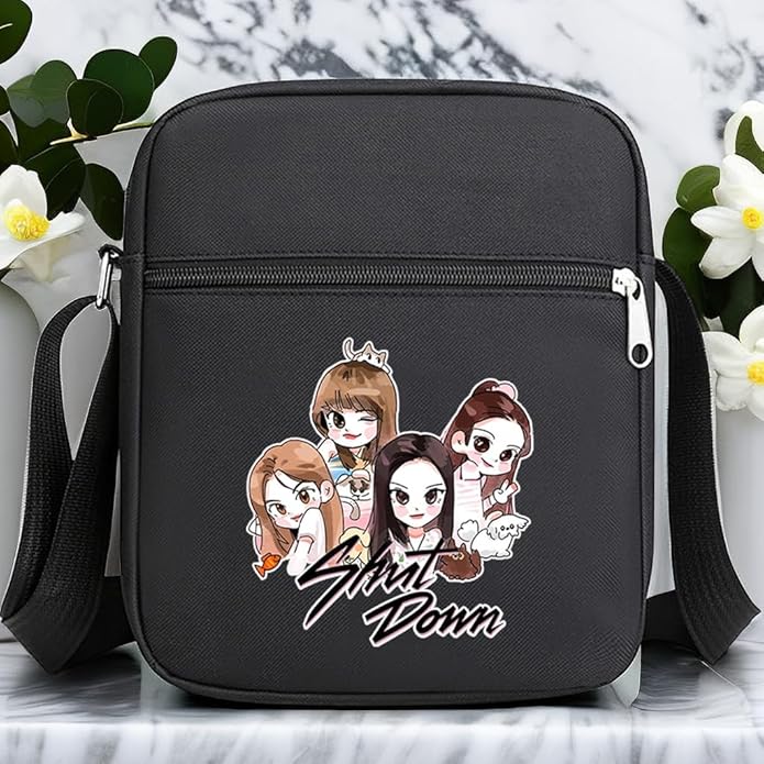 Korean Black K-pop Pink Shut Down Merch Crossbody Bag Handbag for Women