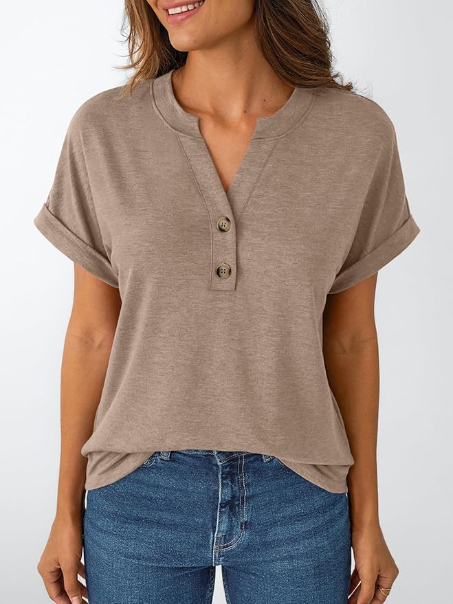 AUTOMET Women's Short Sleeve Shirts Henley Dressy Casual Summer Tops 2026 Spring Fashion Trendy Cute T-Shirts