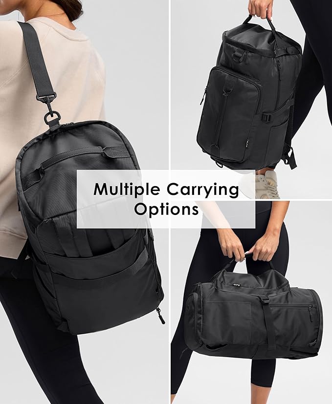 Gym Bag for Women with Shoe Compartment and Wet Pocket Convertible Gym Backpack workout Duffel Bag Multiple Pockets 30L
