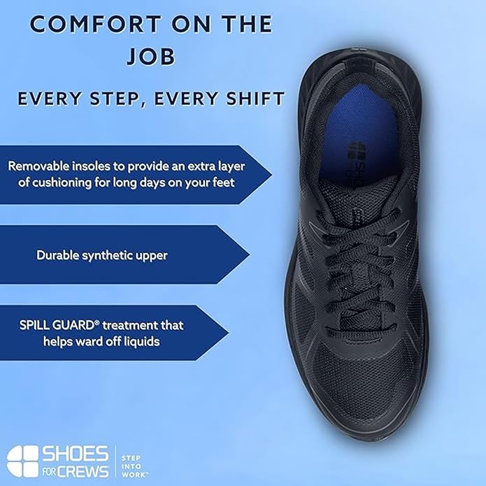 Shoes for Crews Women's Slip-Resistant Work Sneakers - Comfortable, Lightweight, Water-Resistant & Non-Slip Safety Shoes for Women - Ideal for Food Service, Healthcare, Retail & More - Vitality II