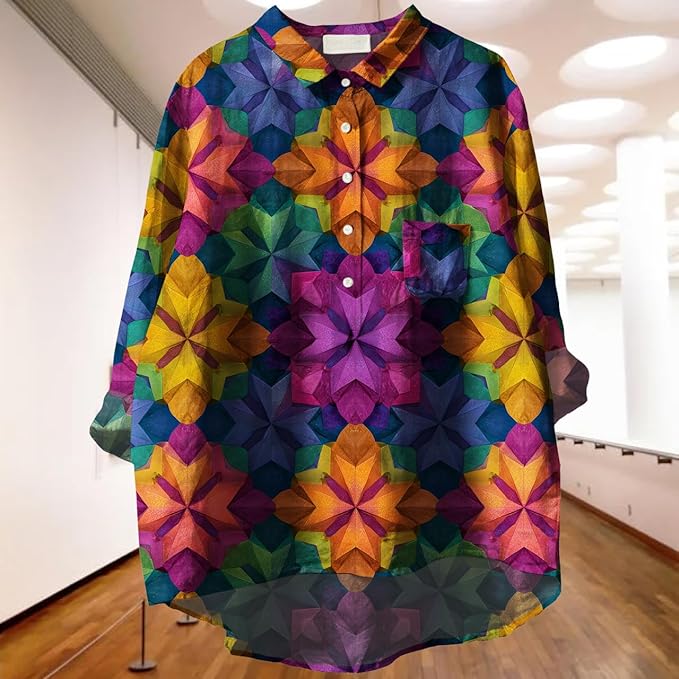 Women Funny Graphic Long Sleeve Floral Blouses Plus Size Button Shirts Casual Cute Vneck Fall Tunic Tops Trendy