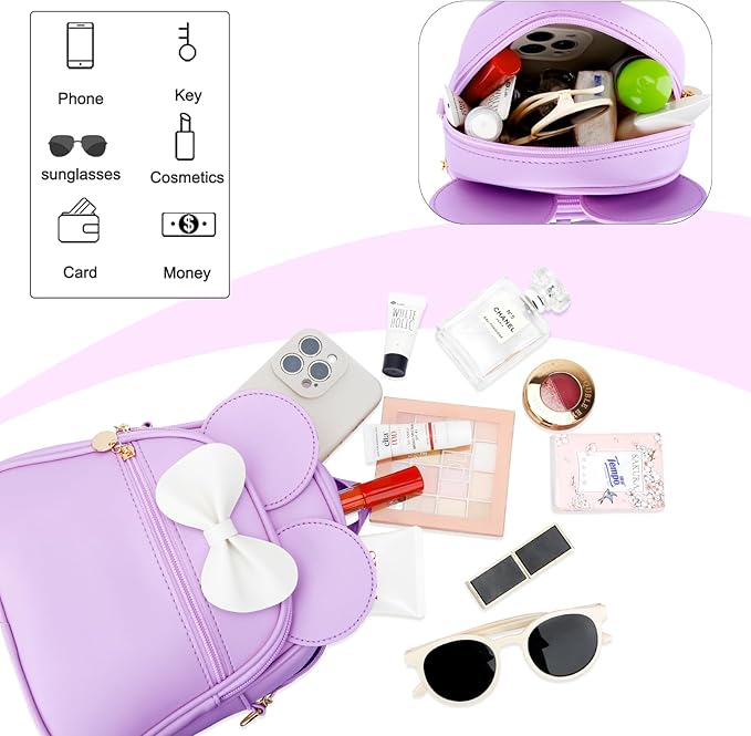 KKXIU Girls Initial Bowknot Cute Mini Backpack for Toddler, Travel Small Girl Backpacks, Personalized Valentine's Day Gifts for Little Girls and Kids(Purple)