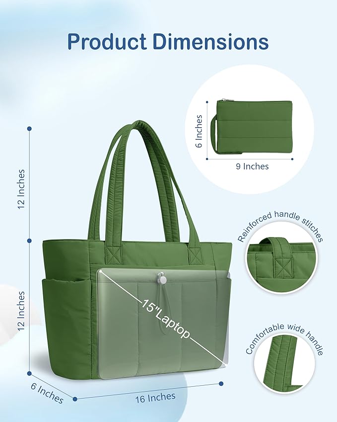 TOPDesign Puffy Tote Bag for Women with Cup Holder & Laptop Compartment & Cosmetic Bag & Trolley Sleeve for Work, Travel