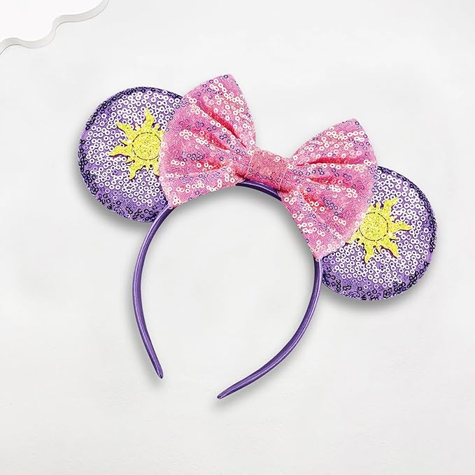 Sequin Mouse Ears Headbands for Women Girls Boys, Glitter Bows Headband for Kids Adults Birthday Party Costume Halloween