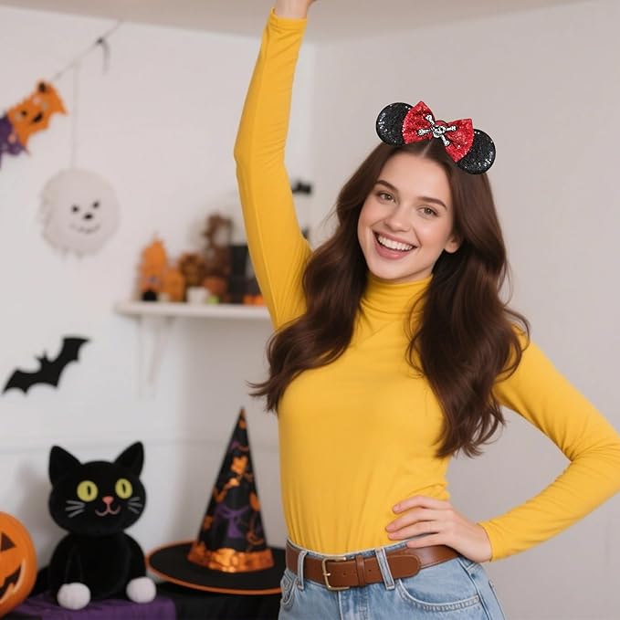 ASAHEL Mouse Ears Headbands Fashion Shiny Bows Mice Ears Halloween Parties Themed Events (Black1, Onesize)