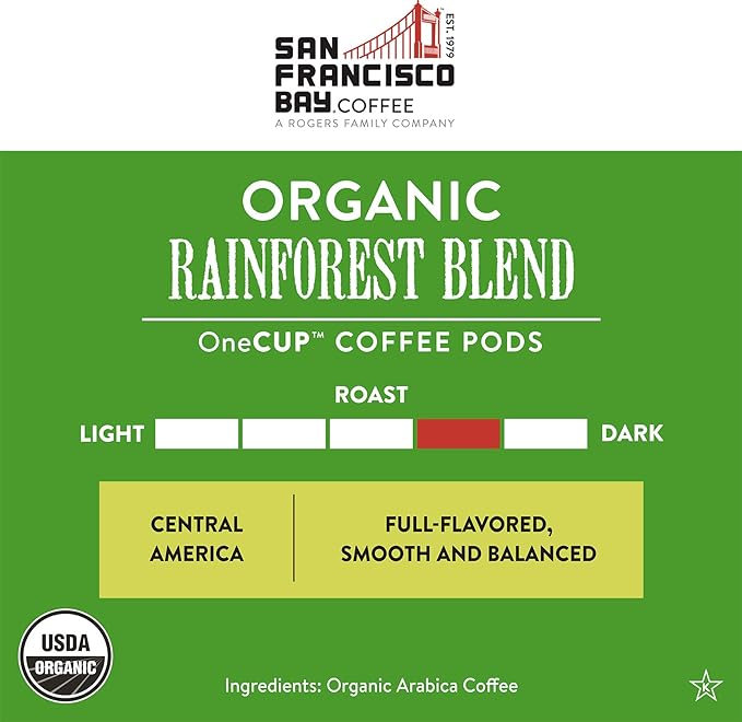SF Bay Coffee OneCUP Organic Rainforest Blend 36 Ct Medium Dark Roast Compostable Coffee Pods, K Cup Compatible including Keurig 2.0