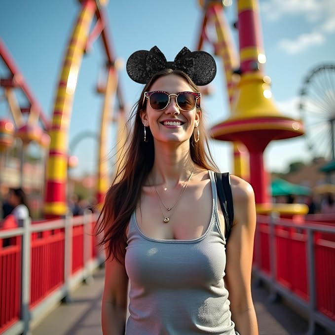LIHELEI Mouse Ears Headband for Women, Black Minnie Headbands for Halloween Costume, Sequin Bows Headwear Hair Accessories -2pcs Rose Gold+Black