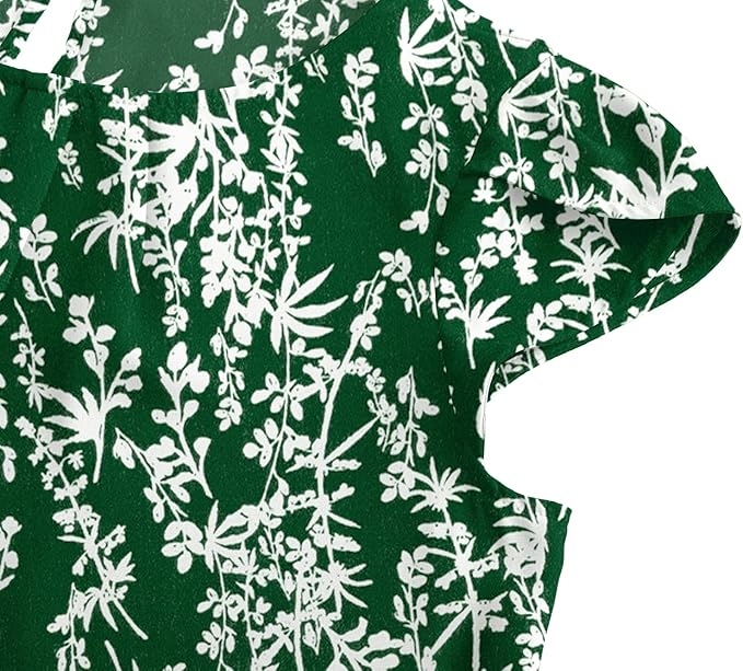 TASAMO Women's Casual Round Neck Basic Pleated Top Cap Sleeve Curved Keyhole Back Chiffon Blouse