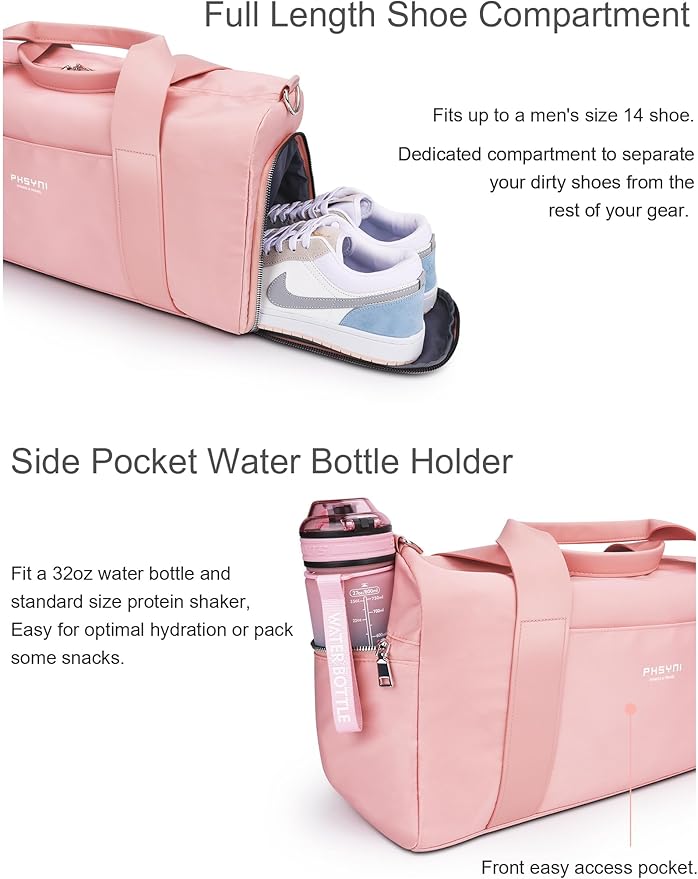 Pink Gym Bag for Women Girls with Shoe Compartment & Wet Pocket - Duffle Bag for Travel Sports Fitness Workout Athletic, 19"- Medium