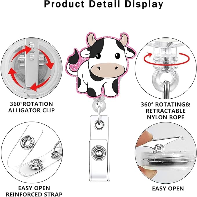 Highland Cow 2pack Badge Reels Retractable Funny Cute Badge Holder with Badge Reel ID Clip Name Tag Card Tag Card Badge Clip Acrylic Accessories Gifts Nurse