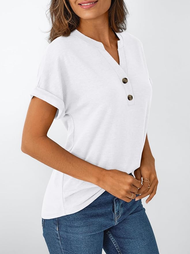 AUTOMET Women's Short Sleeve Shirts Henley Dressy Casual Summer Tops 2026 Spring Fashion Trendy Cute T-Shirts