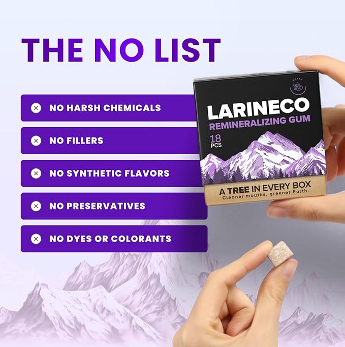 Larineco Remineralizing Gum with Nano Hydroxyapatite & Xylitol – Sugar-Free Cinnamon Xylitol Gum – Plastic-Free, Dye-Free, Aspartame-Free – Natural Base – 18 Pieces (18 Count (Pack of 2), Berry)
