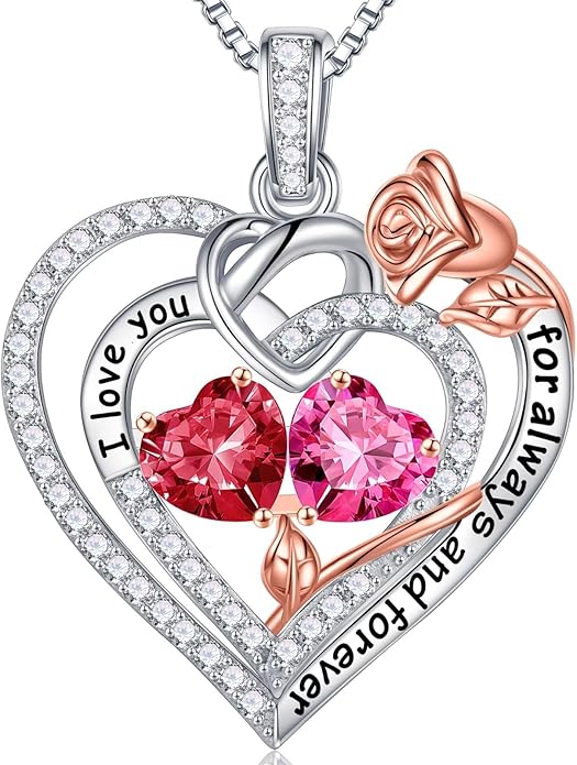 Iefil Valentines Day Gifts for Her - 925 Sterling Silver Double Birthstone Necklace, Anniversary Birthday Gifts for Women, Jewelry Gift for Wife Girlfriend Mom Her