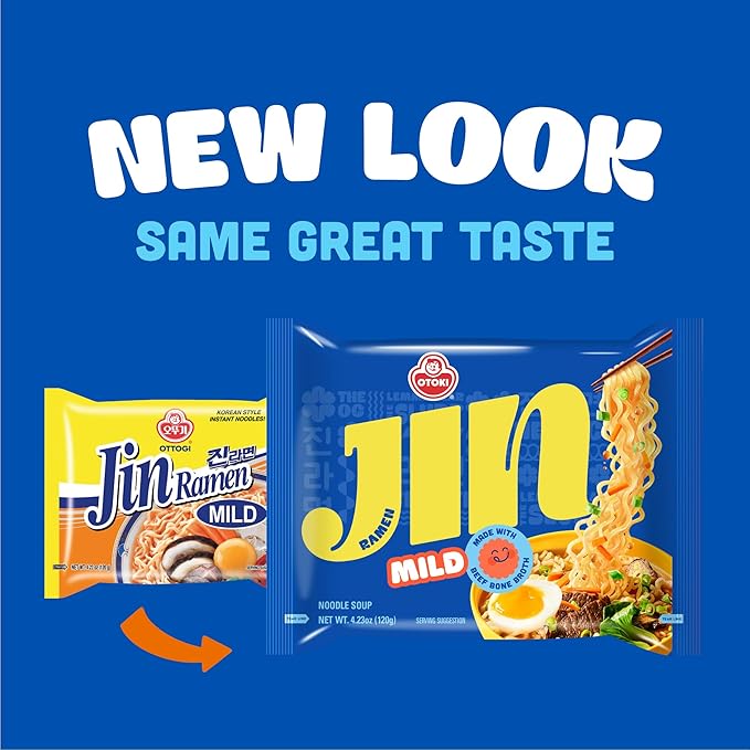 OTOKI Jin Ramen MILD, BTS Jin & JIN RAMEN edition without BTS Jin Sticker, Authentic Korean Instant Noodles, Rich and Savory Beef Broth, Quick and Easy Meal 4.23 oz x 18 Pack (1 Box) (PACK OF 18, MILD)