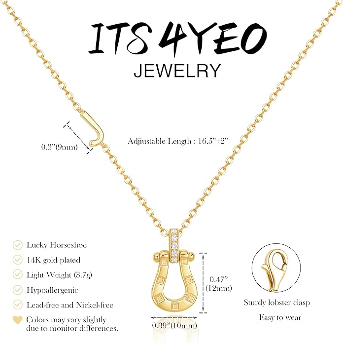 ITS4YEO Valentines Day Gifts for Women Hers, Lucky Horseshoe Initial Necklace, Dainty 14K Gold Plated Pendant Necklace, Trendy Hypoallergenic Jewelry, Gifts for Women and Teen Girls