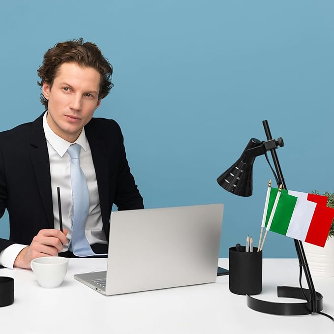 GSYLPFT 12 Pack Italian Flags on Sticks Italy Small Mini Hand Held Flags for Office Classroom Holiday Party Decorations